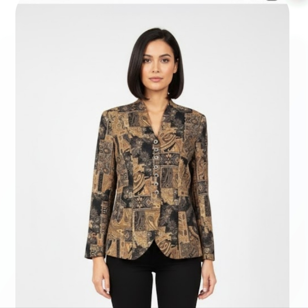 Vintage Kate McNaughton Floral Paisley Boho Wool Blend Patchwork Blazer 10